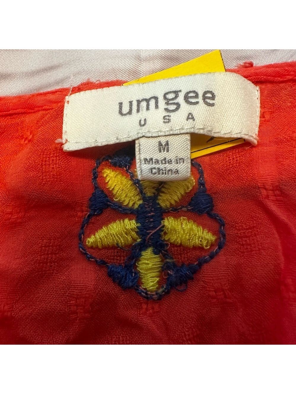 Umgee Coral Tunic / Dress (mini) with Blue and Yellow Embroidery Size Medium EUC - Picture 5 of 13